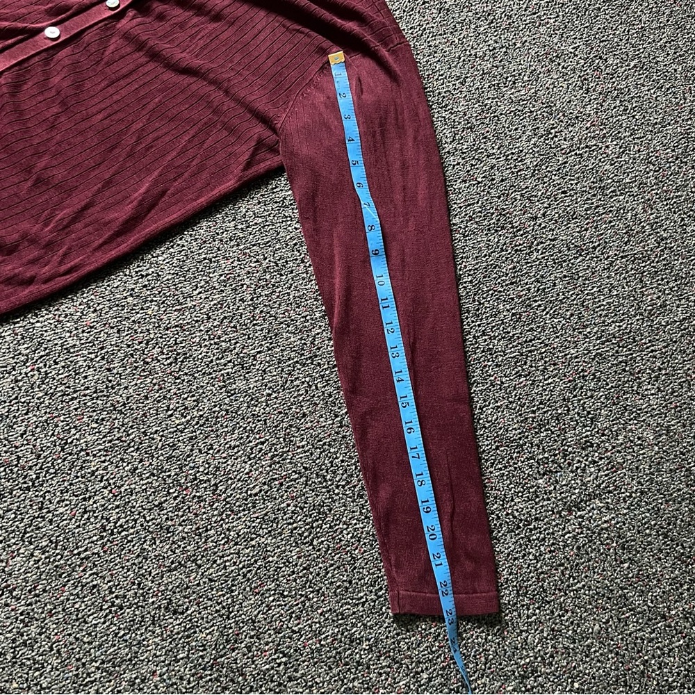 Maroon Burgundy Vintage 100% Silk Cardigan Ribbed Modest Long-Sleeve Sweater S - Picture 15 of 16